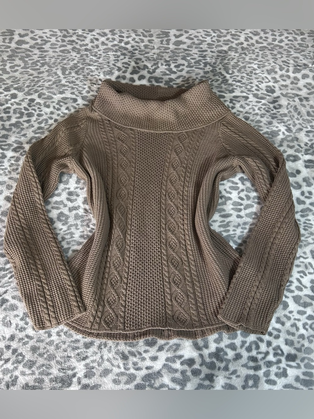 Croft & Barrow Cable Knit Cowl Neck Brown XL